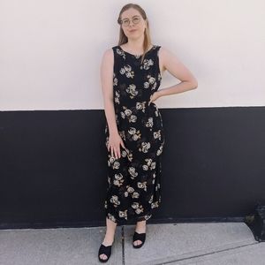 Laura Ashley 90s black silk floral maxi dress